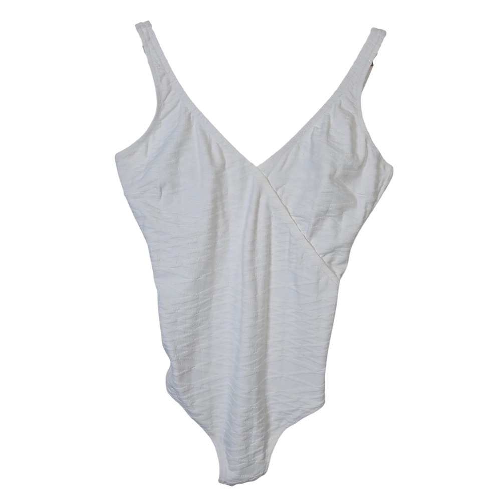 Gottex White Textured V-Neck One Piece Swimsuit Size 16 Lycra